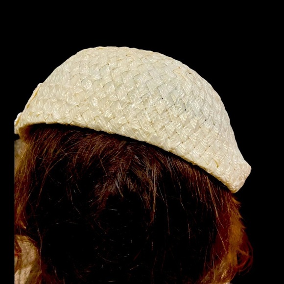 Mid Century Woven Plastic w/Floral Appliqué & Rhinestones Cloche Hat main image 2